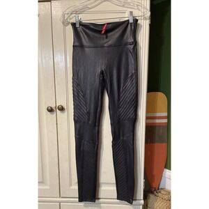 Spanx Leggings Women S Brown Faux Leather Moto Tummy Control 20136R